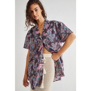 NEW! Free People Paisley Printed Poolside Boyfriend Shirt Medium